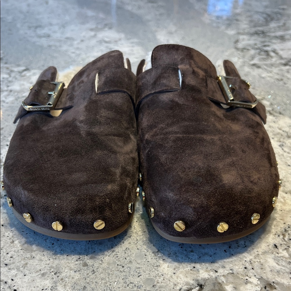 SOLD VERONICA BEARD  Fern Brown Suede & Shearling Clogs - Size 8 - Picture 4 of 11